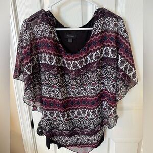 AB Studio Women's Black and Burgundy Patterned Blouse